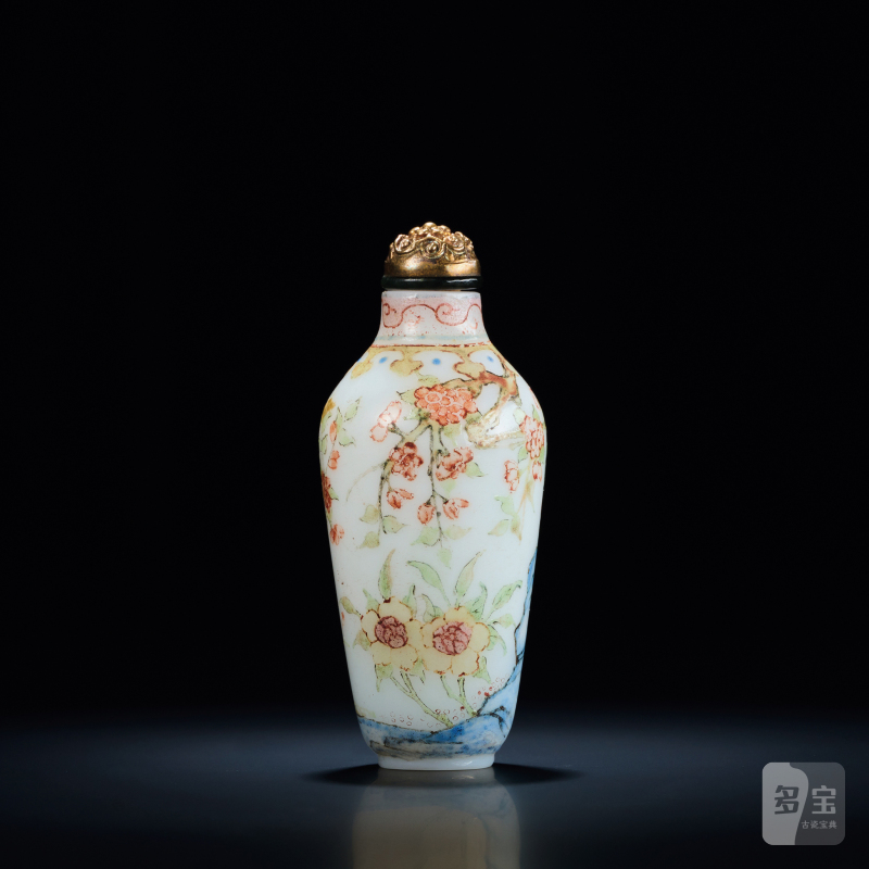 清 料胎画珐琅山石花卉图鼻烟壶 - 图2